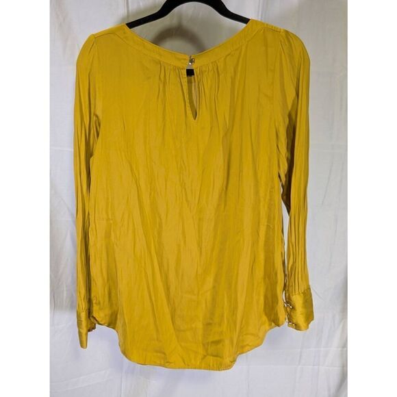 LOFT Gold BOHO long Sleeve Lightweight Gold Buttons blouse Women's Medium - Picture 2 of 6